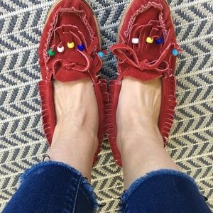 Vintage, Red suede moccasins